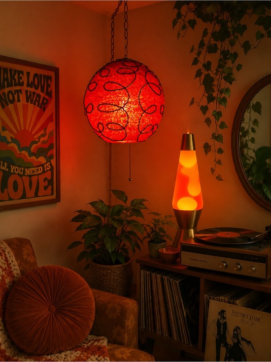 Other - Vintage Red Hanging Lucite Spaghetti Pendant Lamp - Mid Century Modern & Retro